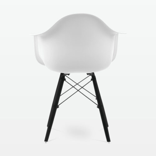 Designer Plastic Dining Armchair in White & Black Wood Legs - back