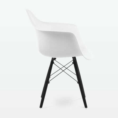 Designer Plastic Dining Armchair in White & Black Wood Legs - side
