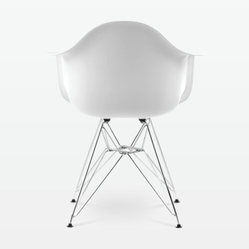 Designer Plastic Dining Armchair in White & Chrome Metal Legs - back