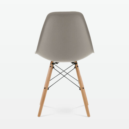 Designer Plastic Dining Side Chair in Beige Top & Beech Wooden Legs - back