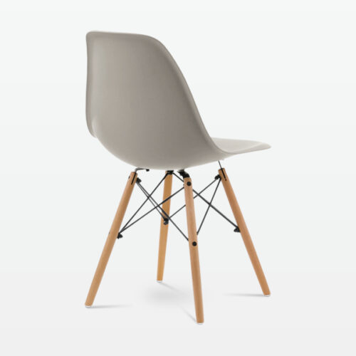 Designer Plastic Dining Side Chair in Beige Top & Beech Wooden Legs - back angle