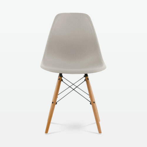 Designer Plastic Dining Side Chair in Beige Top & Beech Wooden Legs - front