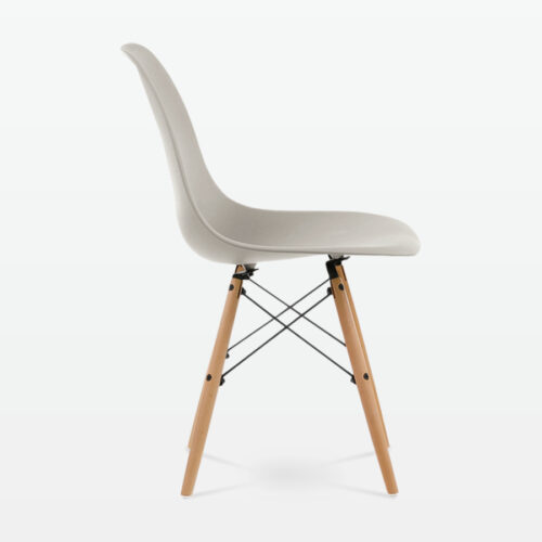 Designer Plastic Dining Side Chair in Beige Top & Beech Wooden Legs - side