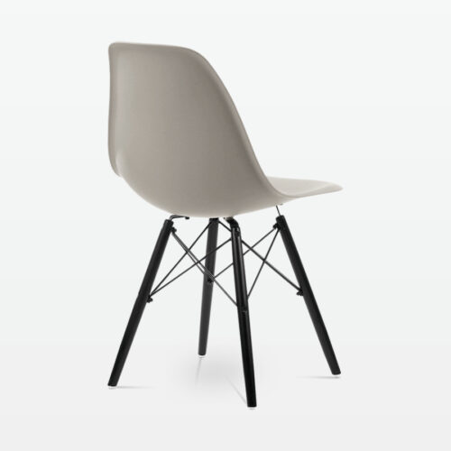 Designer Plastic Dining Side Chair in Beige Top & Black Wooden Legs - back angle