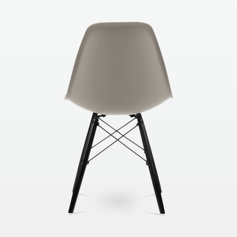 Designer Plastic Dining Side Chair in Beige Top & Black Wooden Legs - back