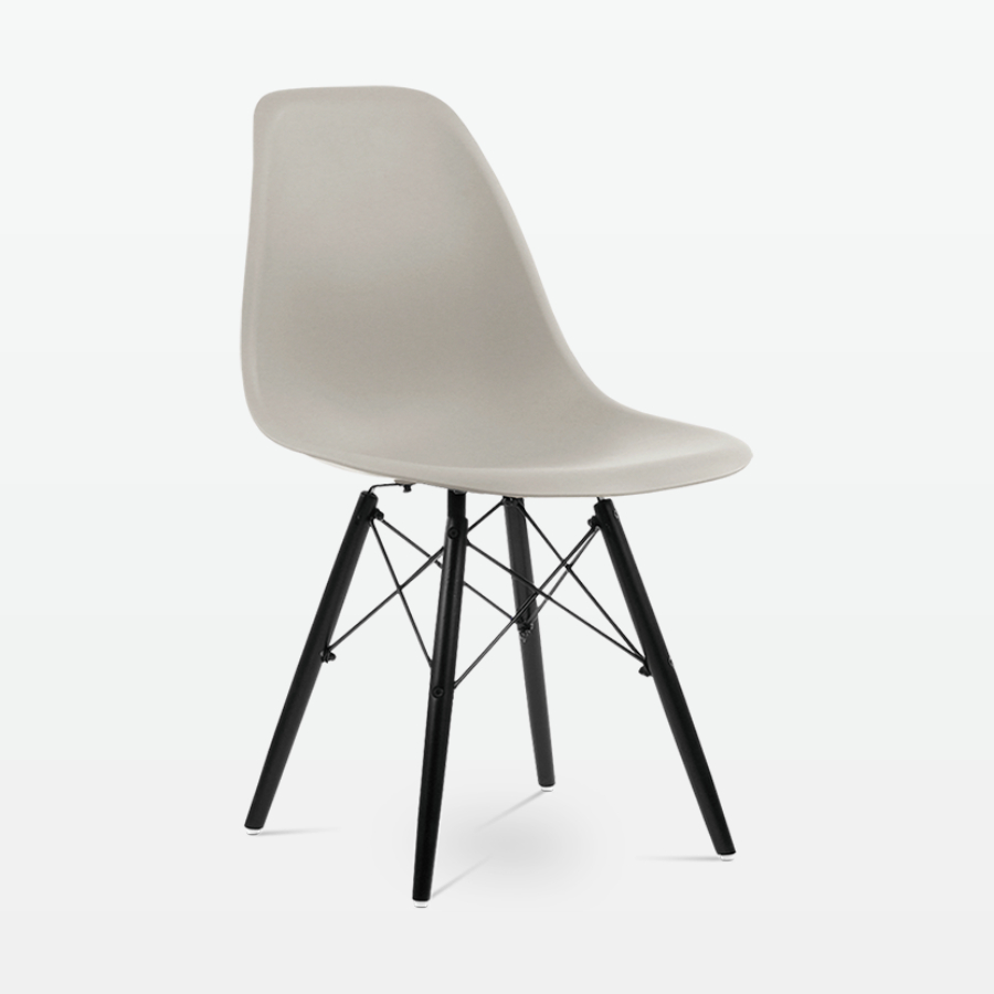 Designer Plastic Dining Side Chair in Beige Top & Black Wooden Legs - front angle