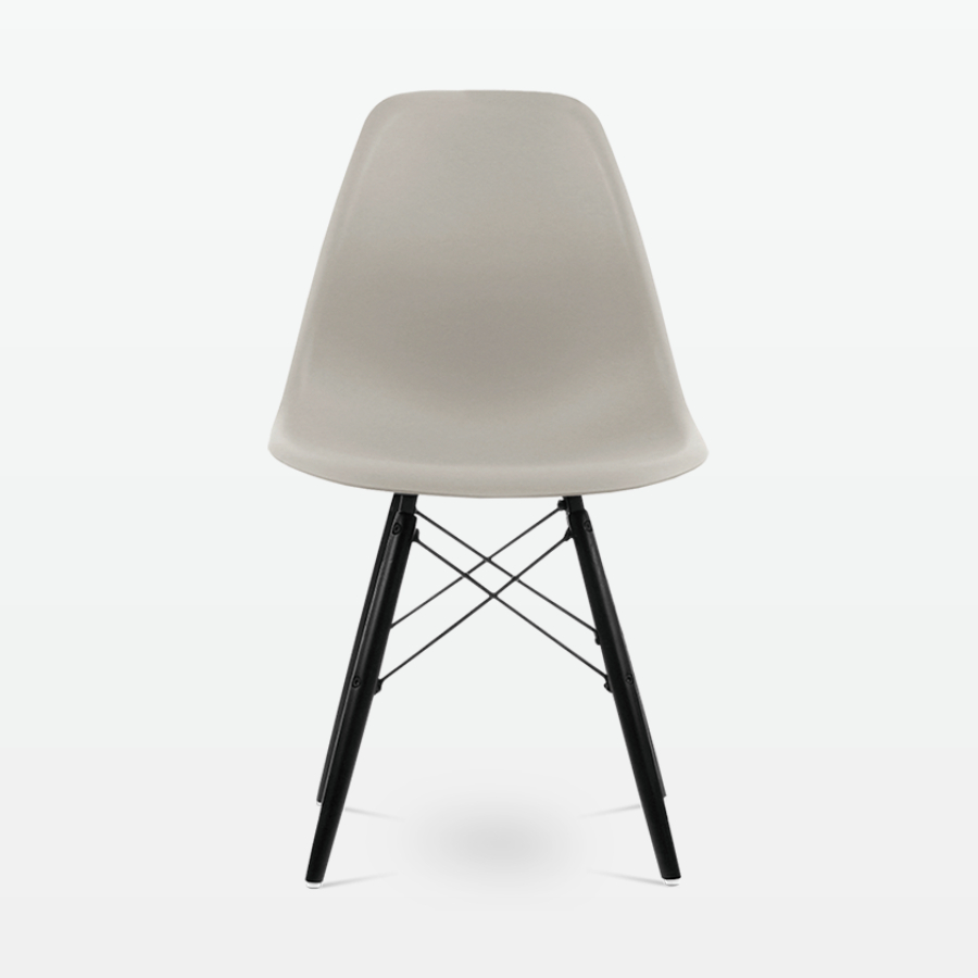 Designer Plastic Dining Side Chair in Beige Top & Black Wooden Legs - front