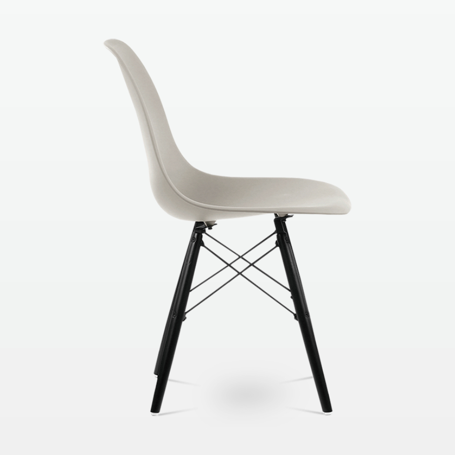 Designer Plastic Dining Side Chair in Beige Top & Black Wooden Legs - side