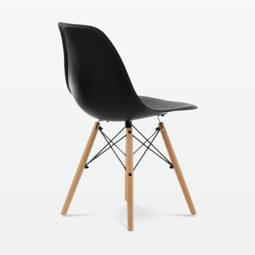Designer Plastic Dining Side Chair in Black Top & Beech Wooden Legs - back angle