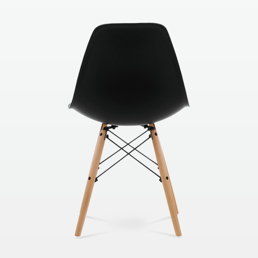 Designer Plastic Dining Side Chair in Black Top & Beech Wooden Legs - back
