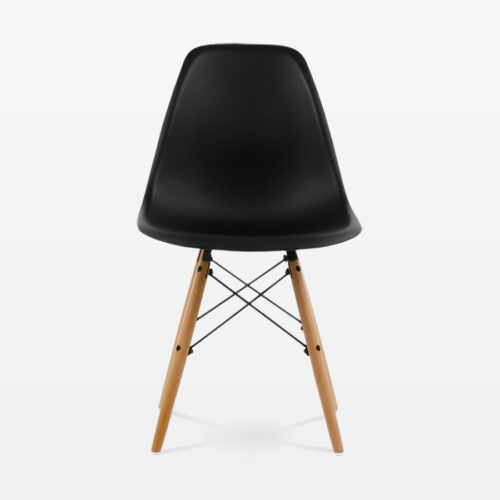 Designer Plastic Dining Side Chair in Black Top & Beech Wooden Legs - front