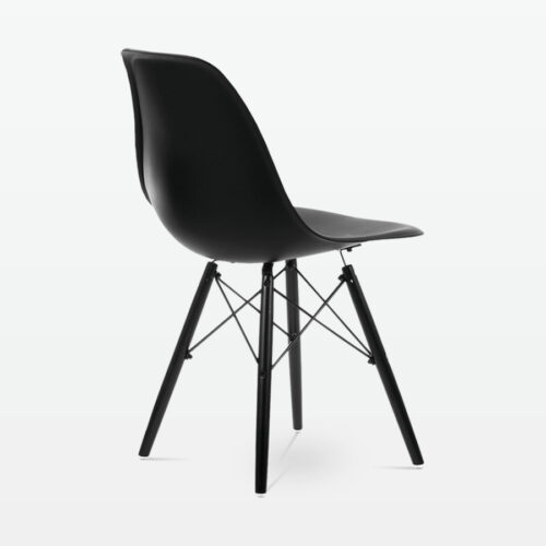 Designer Plastic Dining Side Chair in Black Top & Black Wooden Legs - back angle