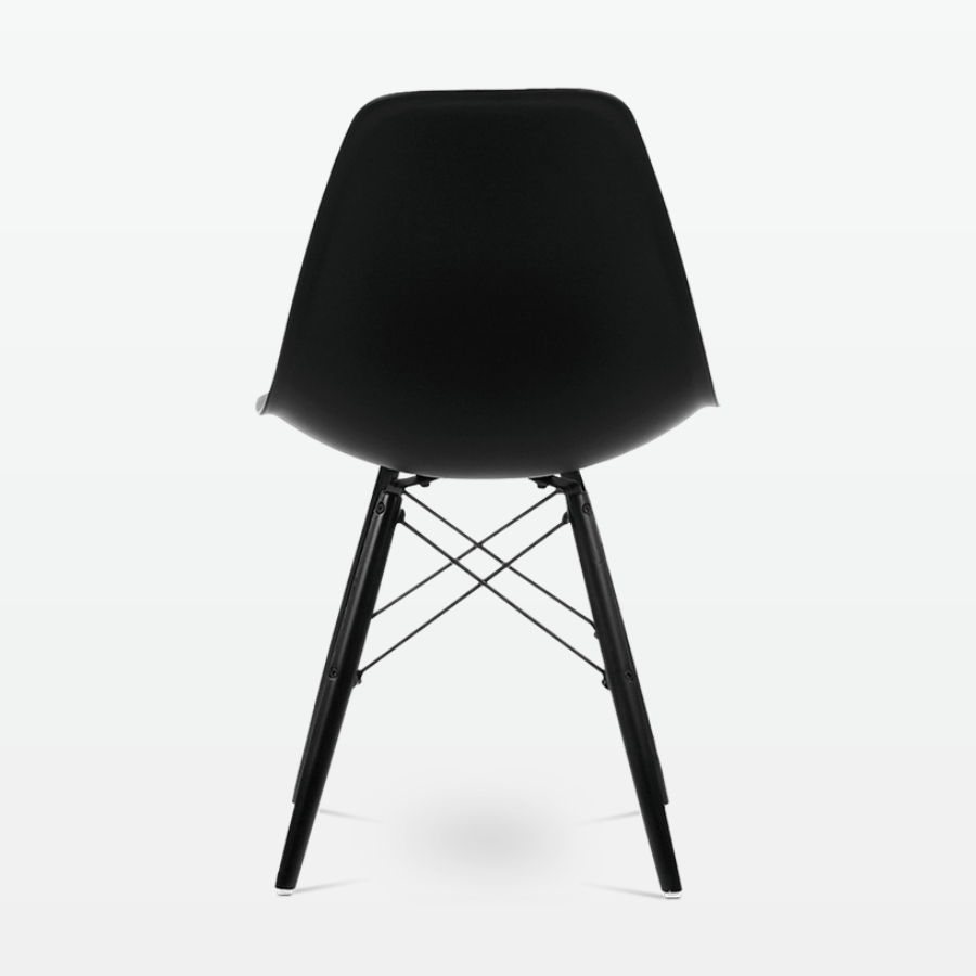 Designer Plastic Dining Side Chair in Black Top & Black Wooden Legs - back