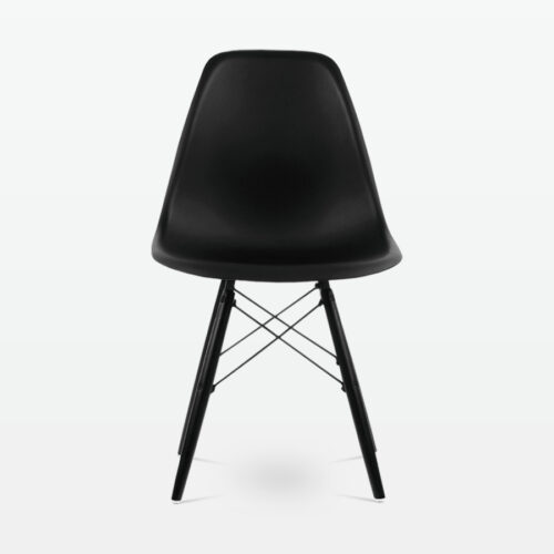 Designer Plastic Dining Side Chair in Black Top & Black Wooden Legs - front