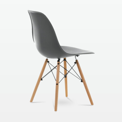 Designer Plastic Dining Side Chair in Dark Grey Top & Beech Wooden Legs - back angle