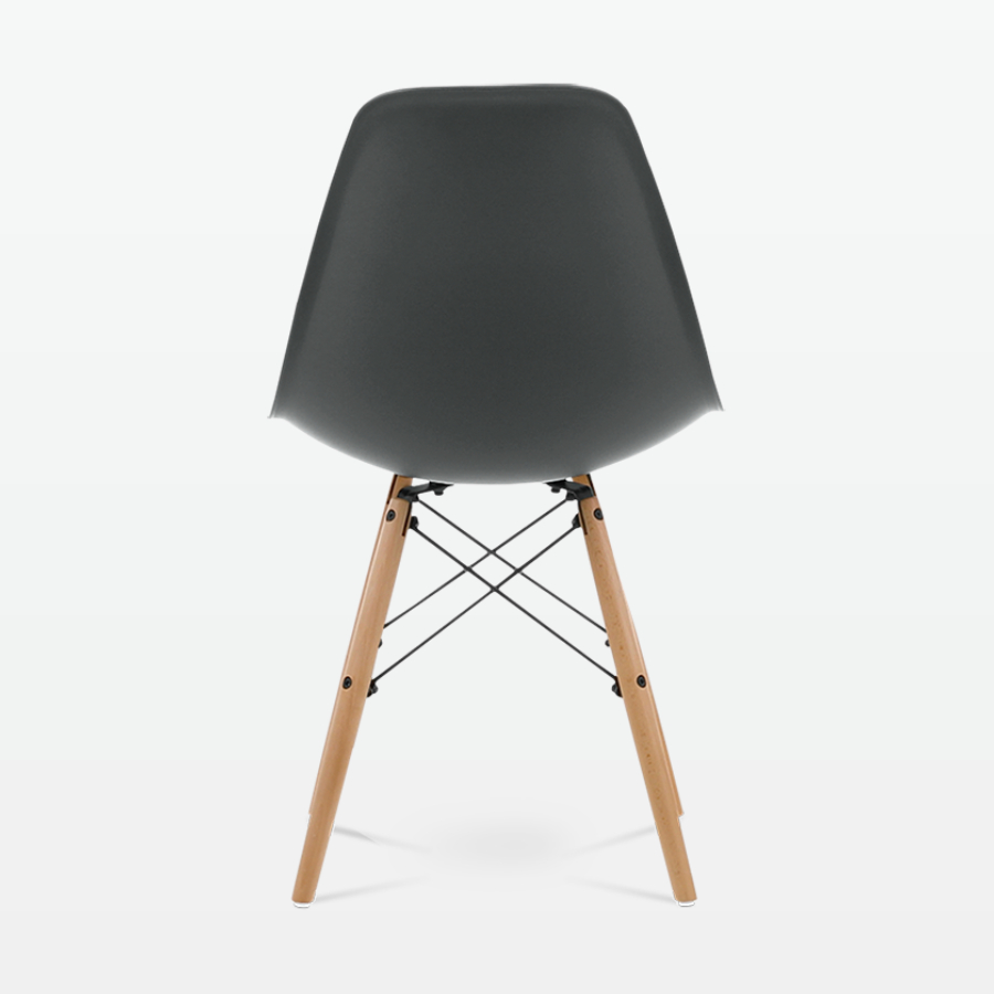 Designer Plastic Dining Side Chair in Dark Grey Top & Beech Wooden Legs - back