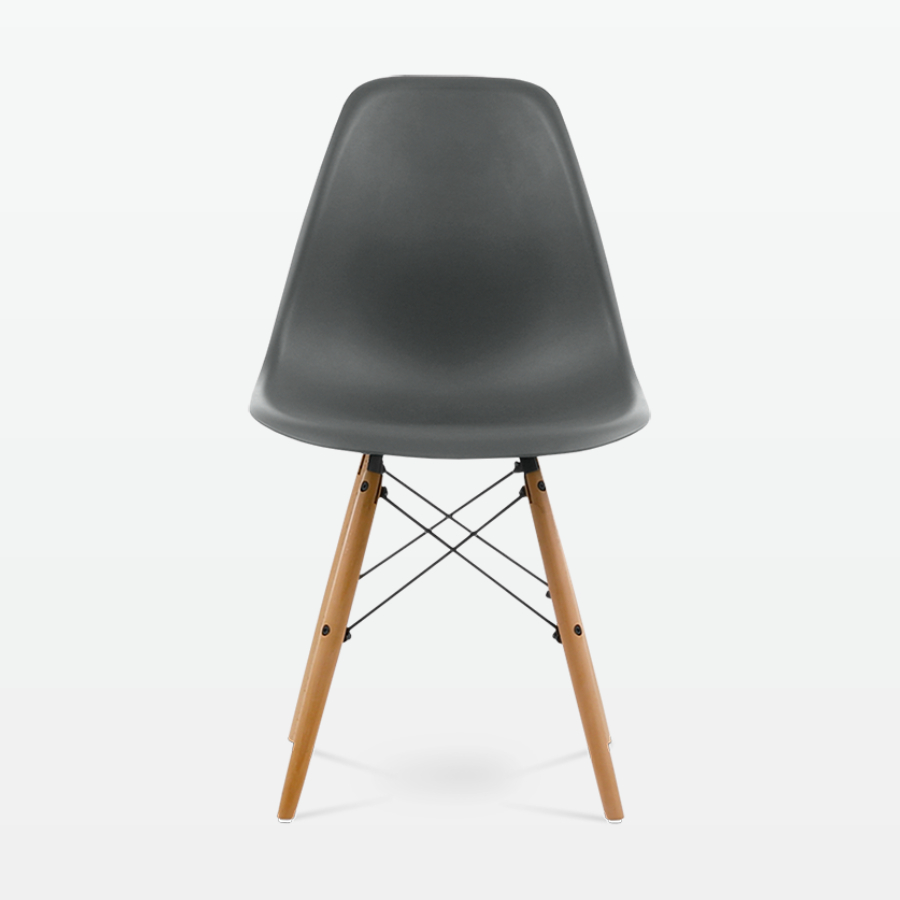 Designer Plastic Dining Side Chair in Dark Grey Top & Beech Wooden Legs - front