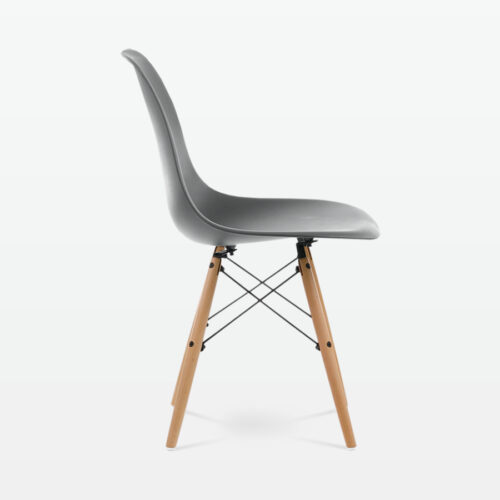 Designer Plastic Dining Side Chair in Dark Grey Top & Beech Wooden Legs - side