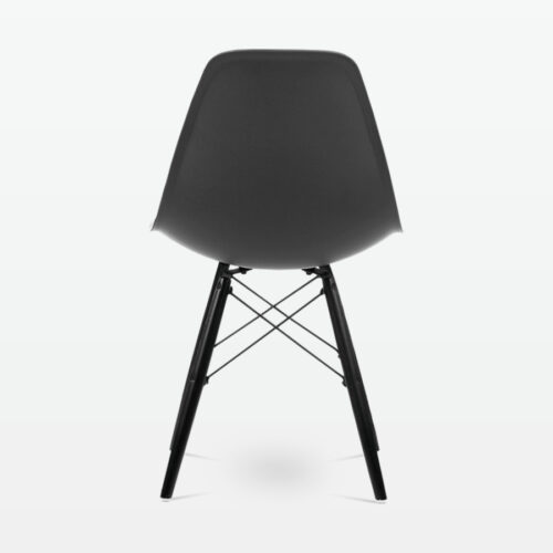 Designer Plastic Dining Side Chair in Dark Grey Top & Black Wooden Legs - back