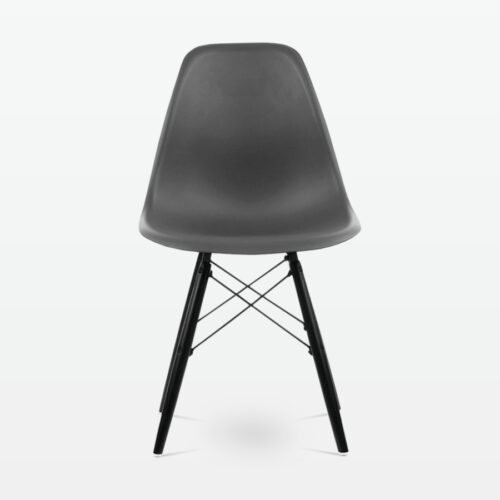 Designer Plastic Dining Side Chair in Dark Grey Top & Black Wooden Legs - front