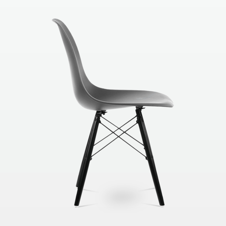 Designer Plastic Dining Side Chair in Dark Grey Top & Black Wooden Legs - side