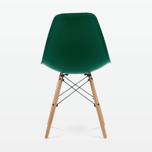 Designer Plastic Dining Side Chair in Forest Green Top & Beech Wooden Legs - back