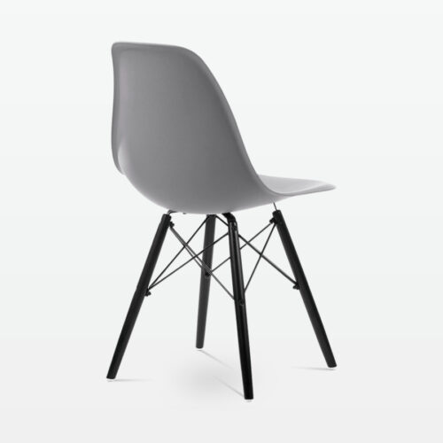 Designer Plastic Dining Side Chair in Mid Grey Top & Black Wooden Legs - back angle