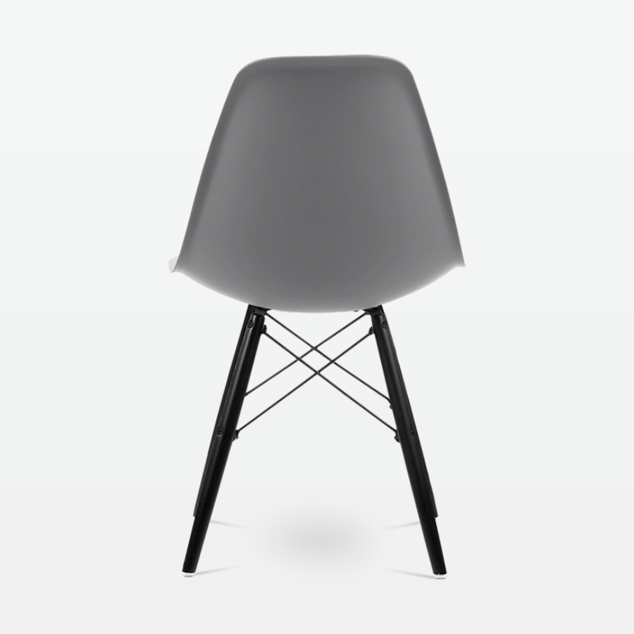 Designer Plastic Dining Side Chair in Mid Grey Top & Black Wooden Legs - back