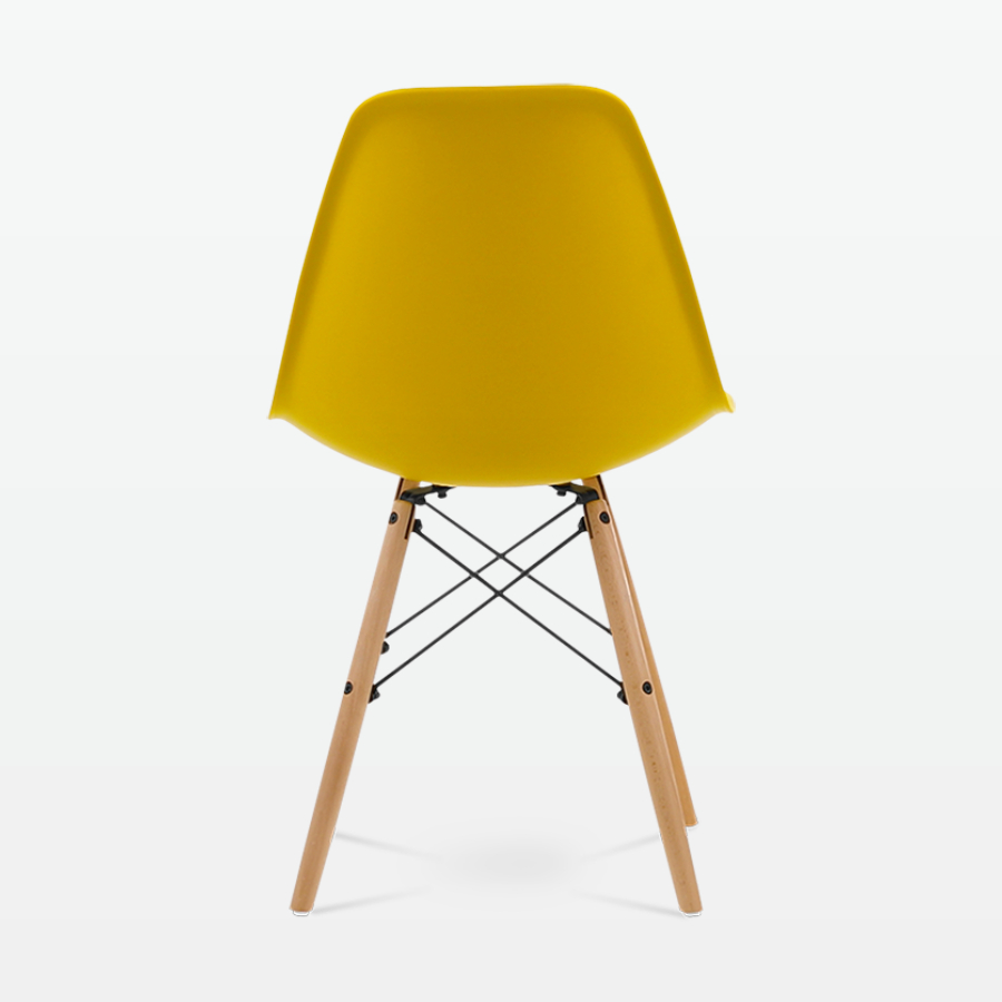 Designer Plastic Dining Side Chair in Mustard Top & Beech Wooden Legs - back
