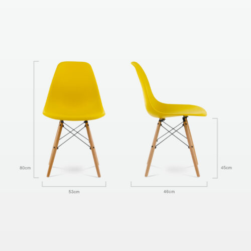 Designer Plastic Dining Side Chair in Mustard Top & Beech Wooden Legs - dimensions