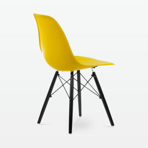 Designer Plastic Dining Side Chair in Mustard Top & Black Wooden Legs - back angle