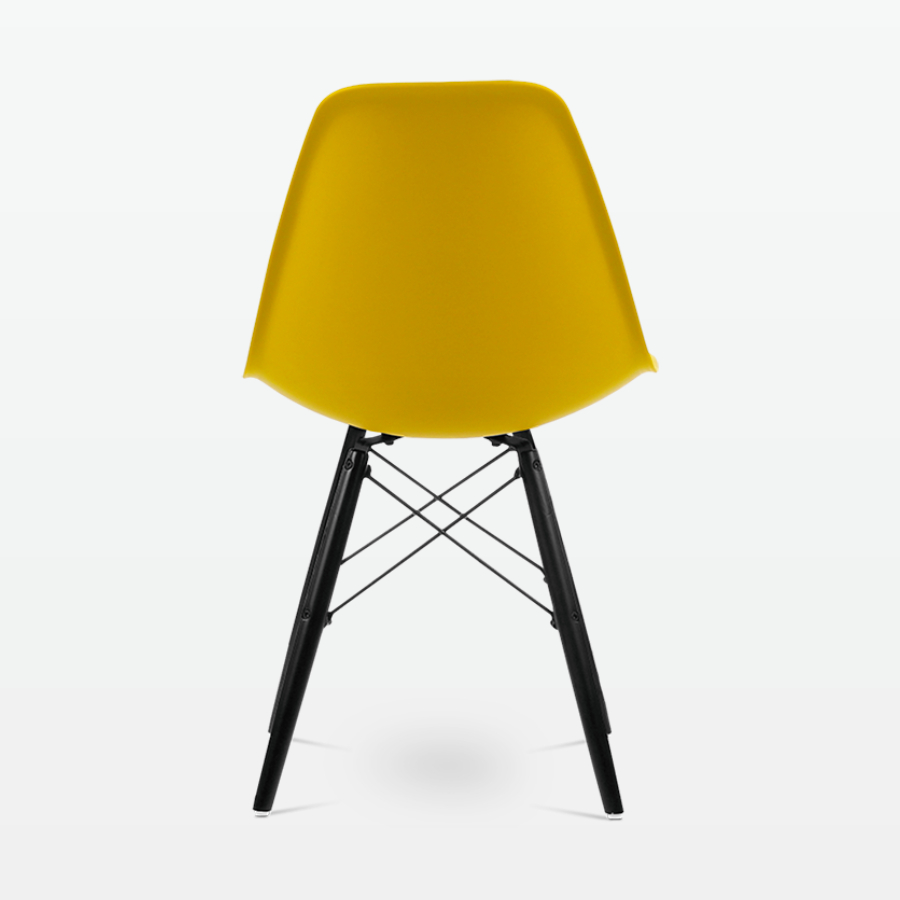 Designer Plastic Dining Side Chair in Mustard Top & Black Wooden Legs - back