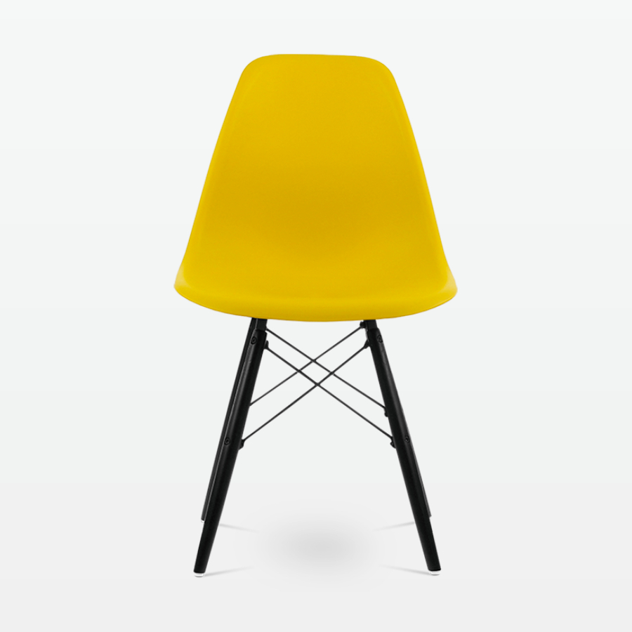Designer Plastic Dining Side Chair in Mustard Top & Black Wooden Legs - front