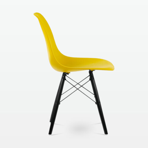 Designer Plastic Dining Side Chair in Mustard Top & Black Wooden Legs - side