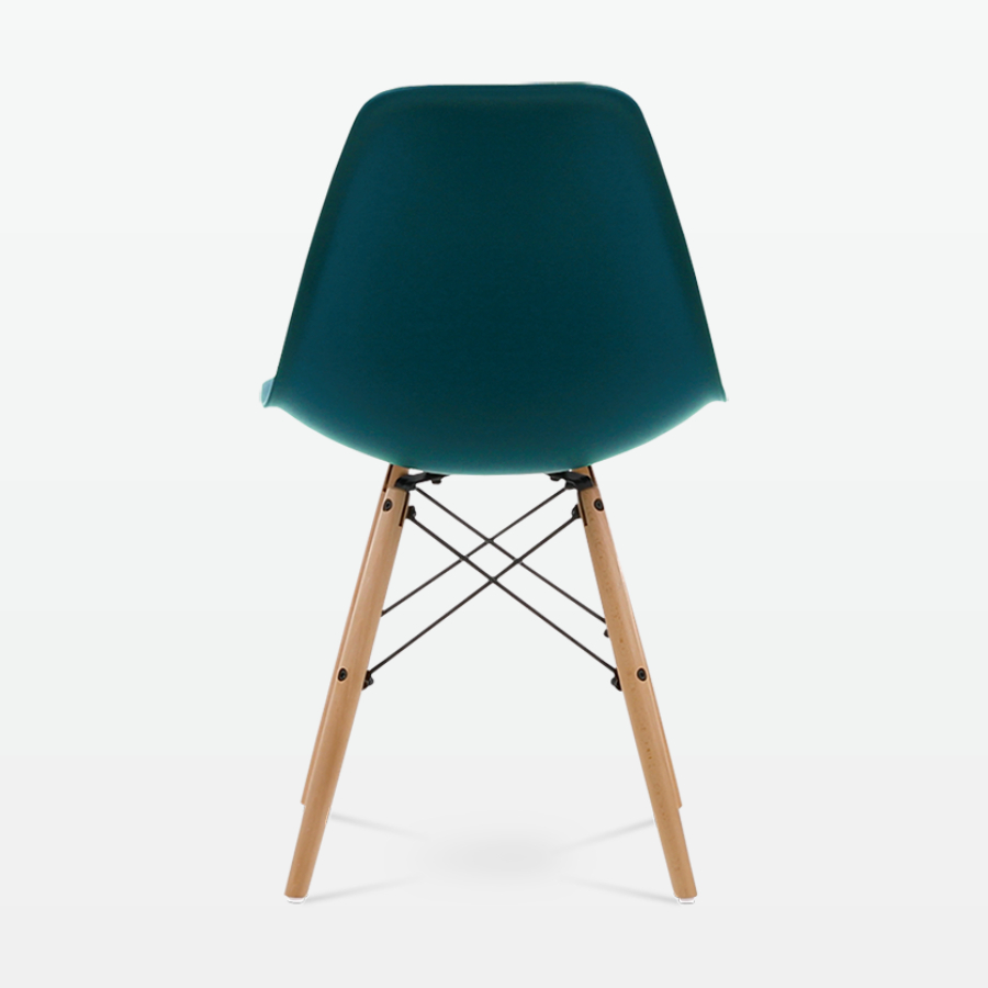 Designer Plastic Dining Side Chair in Ocean Top & Beech Wooden Legs - back