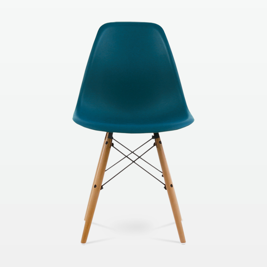 Designer Plastic Dining Side Chair in Ocean Top & Beech Wooden Legs - front