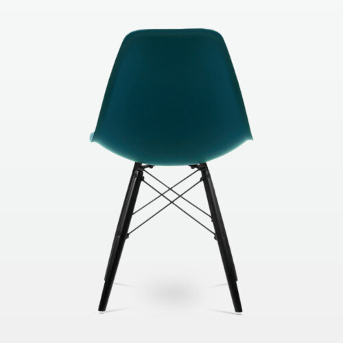 Designer Plastic Dining Side Chair in Ocean Top & Black Wooden Legs - back