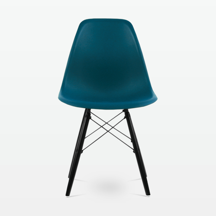 Designer Plastic Dining Side Chair in Ocean Top & Black Wooden Legs - front