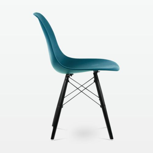 Designer Plastic Dining Side Chair in Ocean Top & Black Wooden Legs - side