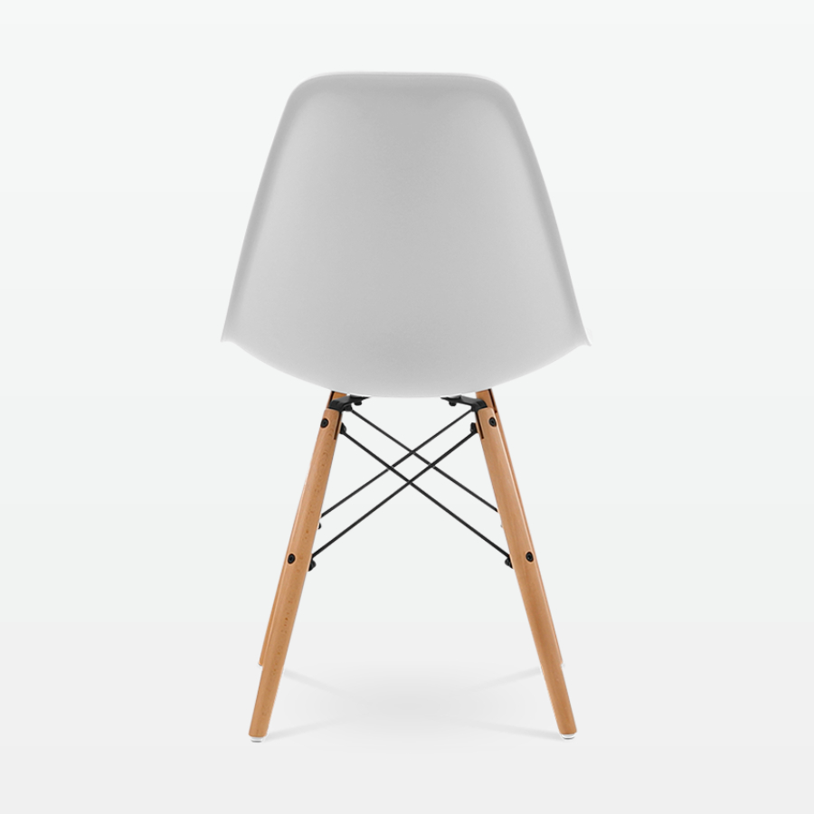 Designer Plastic Dining Side Chair in White Top & Beech Wooden Legs - back