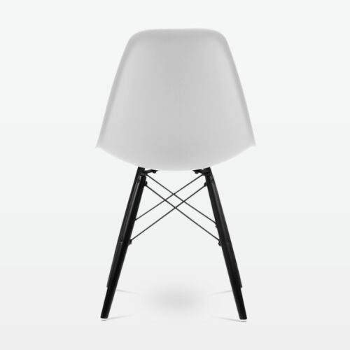 Designer Plastic Dining Side Chair in White Top & Black Wooden Legs - back