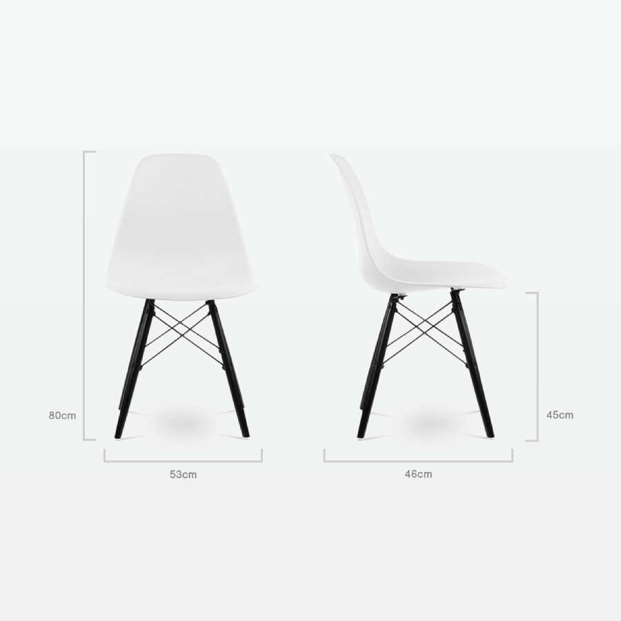 Designer Plastic Dining Side Chair in White Top & Black Wooden Legs - dimensions