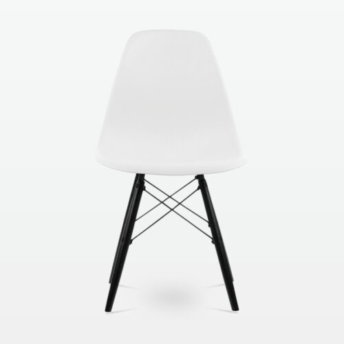 Designer Plastic Dining Side Chair in White Top & Black Wooden Legs - front