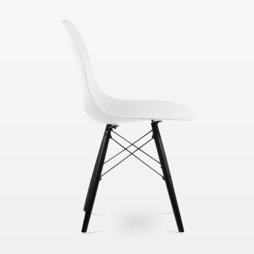 Designer Plastic Dining Side Chair in White Top & Black Wooden Legs - side
