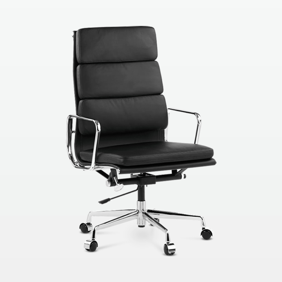 Designer Director High Back Office Chair in Black Leather - front angle