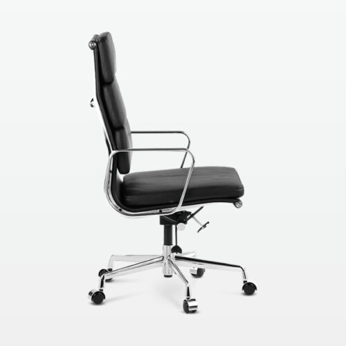 Designer Director High Back Office Chair in Black Leather - side