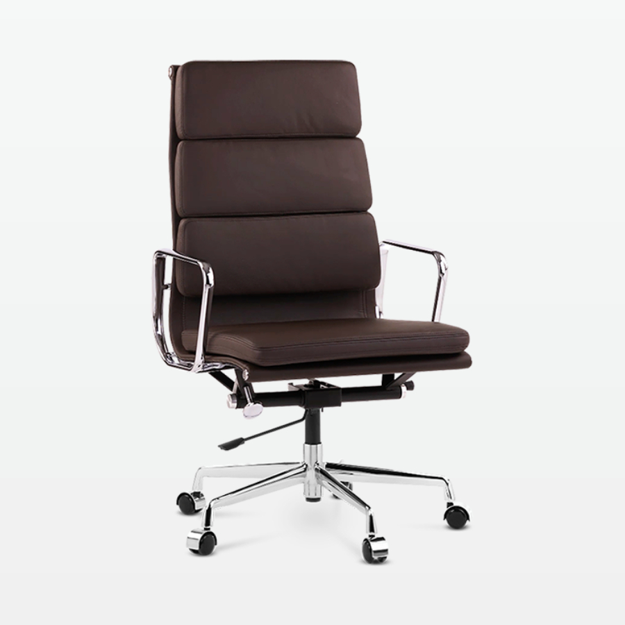 Designer Director High Back Office Chair in Dark Brown Leather - front angle