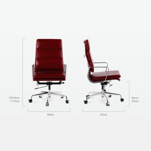 Designer Director High Back Office Chair in Red Wine Leather - dimensions