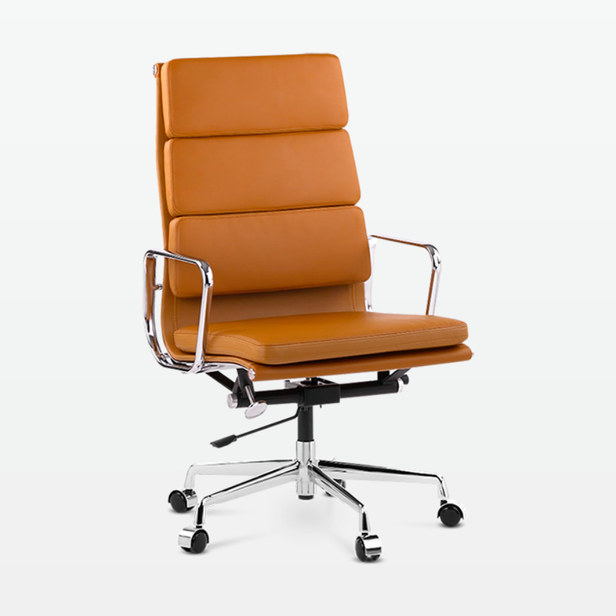 Designer Director High Back Office Chair in Tan Brown Leather - front angle