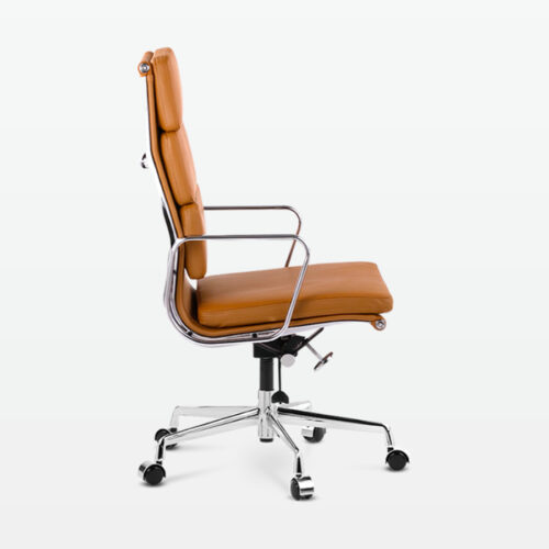 Designer Director High Back Office Chair in Tan Brown Leather - side